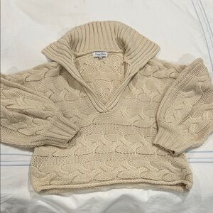 Emory Park Cream Cable Knit V-Neck Sweater nwot